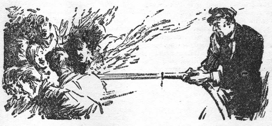 a ship’s officer with firehose