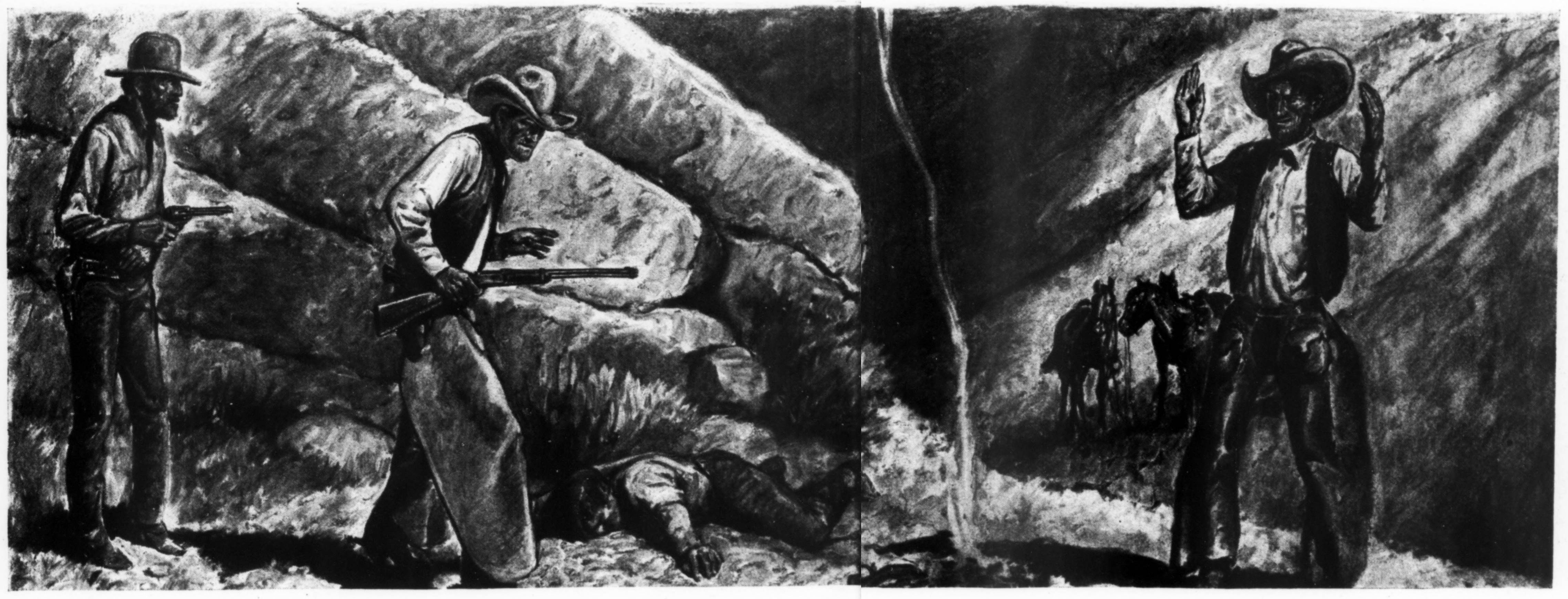 Sheriff and posse approaching a campfire