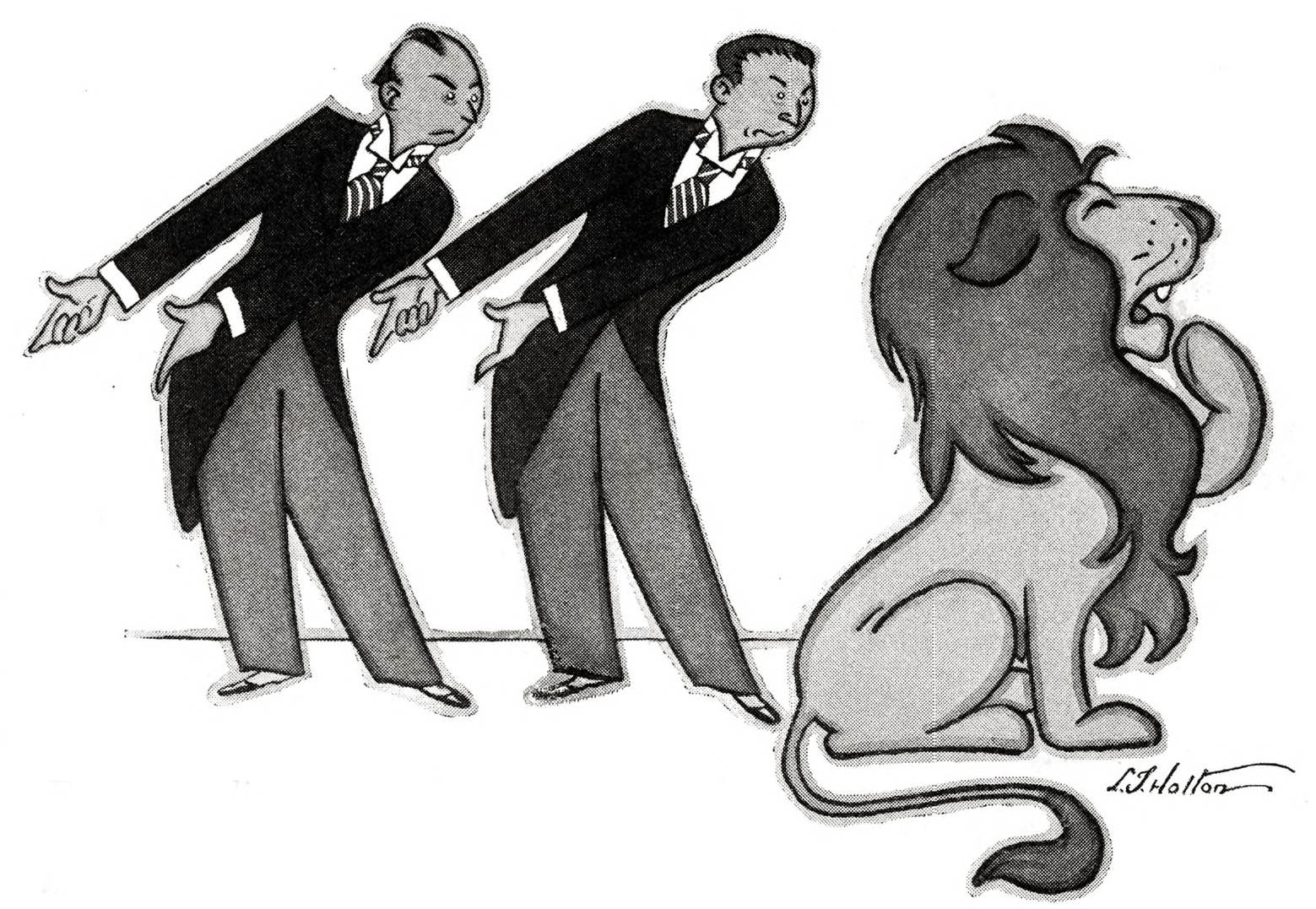 two directors coaxing a lion